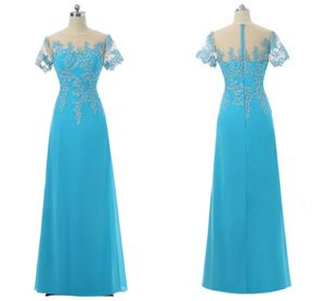 Blaue Spitze Mutter der Braut Bräutigam Kleider Plus Size Real Photo Chiffon Jewel Neck Hollow Back Günstige lange Abendkleider formelle Kleider 2018