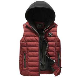 Märke Men Winter Warm Waistcoat Down Jacket Fur Hoodie Ärmlös Vest Casual Outwear Coat Jacka Lyxig Oversize XXXL Bomull