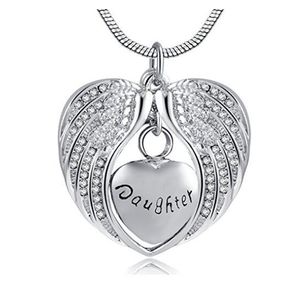 316 stainless steel wing heart-shaped engraved perfume bottle pendant necklace funeral cremation urn to commemorate pet jewelry
