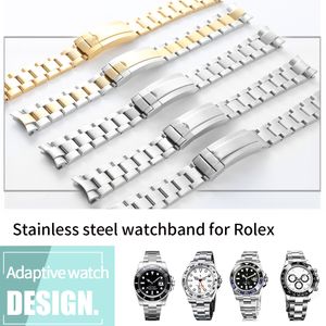Watchband 20mm Watch Band Strap 316L Stainless Steel Bracelet Curved End Silver Watch Accessories Man Watchstrap for Submariner Gold with Tools