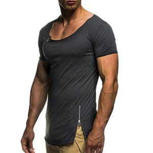 Mens Sort Sleeve Reißverschluss Seite T-shirt Langleine Hipster Reißverschluss Neck Mann T-Shirt Swag Saum Slim Fit Skinny Streetwear Tshirt Männer Top