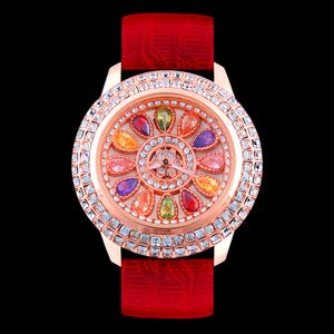 Kobieta Gypsophila Kolorowe Diamenty Zegarki Panie Moda Rhinestone Dress Watch Luksusowy Skórzany Pasek Zegarek Kolorowy Hotsale Girl Prezent