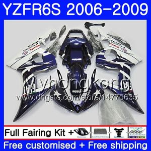Mörkblå vita kroppar för Yamaha YZF600 YZF R6 S YZF R6S 2006 2007 2008 2009 231HM.37 YZF-R6S YZF-600 YZF R 6S R6S 06 07 08 09 Fairing Kit