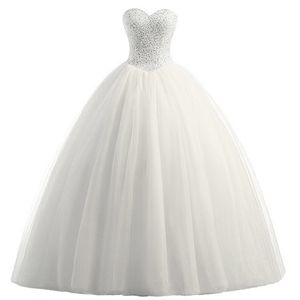 2018 Yeni Ucuz Stok Beyaz Fildişi Quinceanera Elbiseler Balo Boncuklu Tatlı 16 Elbise için 15 Yıl Balo Parti Abiye QC1129