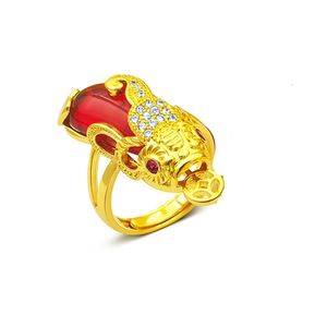 붉은 돌 womens 반지 동물 무늬 18K 노란 골드 가득 아름다운 반지 크기 무료 선물