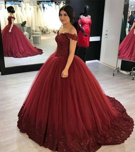 off the Shoulder Burgundy Ball Gown Colorful Wedding Dresses Beaded Lace Tulle Corset Back Women Colorful Bridal Gowns Non Traditional
