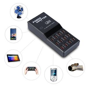 Freeshipping 12-portowy szybkie ładowanie stacja USB 5 V 12A Ładowarka zasilacz do smartphone Tablet PC Kamera gry wentylator UK / US / EU