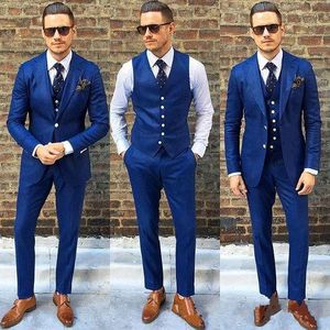 2019 Hot Sales Wedding Tuxedos Royal Blue Groomsmen Tuxedos Best Men's Suit Groom Wear Men's Formal Prom Suits( Jacket+Pants+Vest)