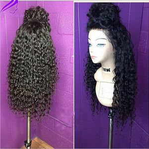 9Ahigh quality Long Black/brown /burgundy Glueless brazilian Lace Front Wig with baby hair loose Curly synthetic lace Wigs For Women