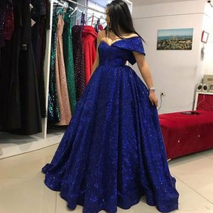 Granatowy Niebieski Cekinowy Prom Dresses One Shoulder A Linia Suknie Wieczorowe Saudyjska Arabia Długość Piętra Formalna Dress Custom