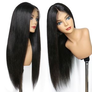 HD Human Hair Wig för svarta kvinnor 9a 150% Denisty Transparent Silky Straight Lace Front Wigs Virgin Hairs Pre Plucked Naturlig Svart Färg