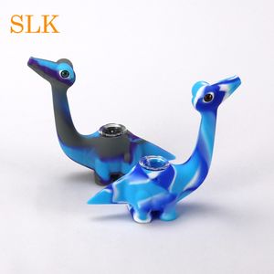 No bad smell platinum cured silicone water pipe small dinoaur shape stash glass bowls silicon smoking pipes dry herb hookah bongs OEM Promot