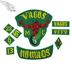 Fashion Vagos 1% MC Full Of Jacket Vest Patch ricamata Green Motorcycle Biker Vest Patch Rock Punk Patch 9 Pz / lotto Spedizione gratuita