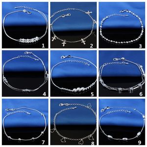 Hot Selling Stamped 925 Sterling Silver Anklets For Womens Simple Beads Silver Chain Anklet Ankle Foot Jewelry
