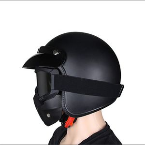 オートバイヘルメットビンテージハーフフェイスヘルメットレトロドイツチョッパークルーザーマットブラックヘルメットカスコスパラドット承認