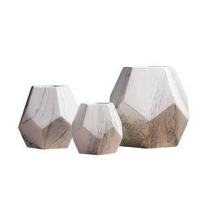 Nordic Marble Ceramic Vase Cubic Geometric Design Flower Arrangement Fashion Decoration Crafts For Home Living Room Restaurant