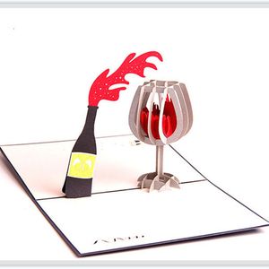 3D Pop Up Red Wine Greeting Cards Valentine's Day Christmas Birthday Invitation Gift Card Festive Party Supplies