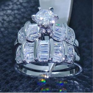 Fashion Bridal sets Diamonique Cz White gold filled Engagement wedding band ring for women men christmas gift Size 5-10