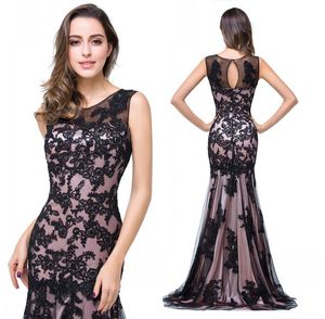 2024 Black Appliques spets aftonklänningar sjöjungfru ren nacke tyll gotiska prom klänningar vestidos de novia tallas grandes bruidsjurken hy4208