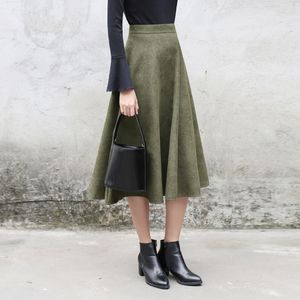 Wholesale- Yichaoyiliang 2017 Autumn & Winter High Waist Midi Skirt Korean College Lolita Style A-kine Skirt Mid-Calf Length