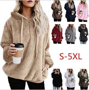 Hoodies Artı Boyutu Sherpa Kazak Kadınlar Gevşek Tişörtü Kış Sıcak Gevşek Kapşonlu Ceketler Moda Uzun Kollu Ceket YL700 Tops