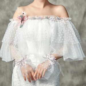 Fairy Bridal Boleros Soft Tulle med blommig applique Bröllop Tillbehör Bröllop Wraps Elasctic Ivory Gratis frakt