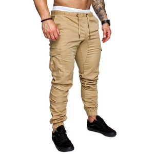 Mäns Jogger byxor 2018 Höst Mode Man Herren Skinny Fit Cargo Chino Hip Hop Stretch Solid Color Multi-Pocket Pant