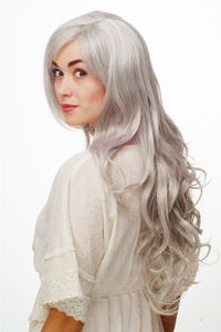 Women's Hair Wig White-Grey-Mix Curles Wavy Long Side Part Approx. 70 Cm