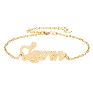 Stainless Steel Engrave Script Name " Lauren " Charm Bracelets for Women Personalized Custom Bracelet Charm Link Christmas Gift