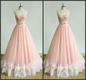 Blush Pink Sweetheart Neckline Draped Floor Length Tulle Evening Dress with Lace Applique Nude Pink Prom Gowns Party Dress