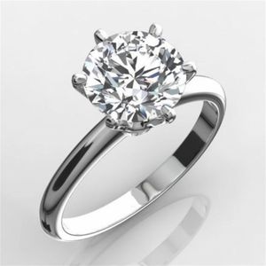 Klassisk Lyx Real Solid 925 Sterling Silver Ring 2Ct rundskuren SONA Diamantbröllopssmycke Ringar Förlovningsringar För Kvinnor SZ 4-10 S18101001