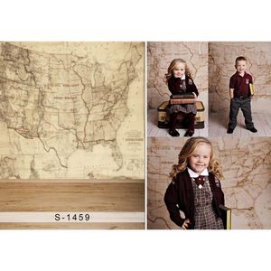 Sfondo della fotografia della parete della mappa del mondo antico Retro Vintage Pavimento in legno Neonato Genio Bambini Bambini Studio fotografico Sfondi