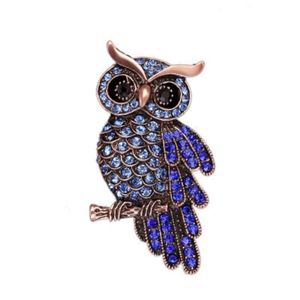 Fashionable Delicate Owl Brooches With Full Rhinestone White And Blue Silver Alloy Grace Pin Women Jewelry Gift