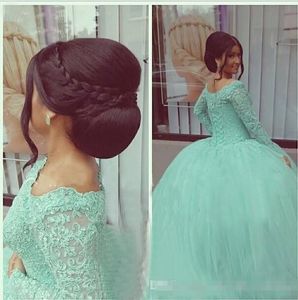 Plus Size Long Sleeve Quinceanera Dress Ball Gown Prom Dresses Beaded Sequins Sweet 16 Dresses Lace Applique Mint vestidos de quinceanera