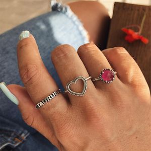 2018 Nuovo arrivo Donna Bohomian Style Ruby Love Anello in argento retrò Set di tre anelli Gioielli di moda
