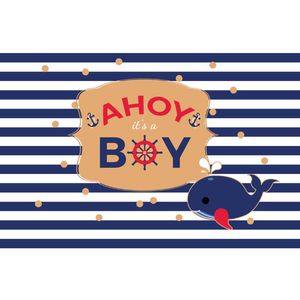 Blue and White Striped Newborn Boy Backdrop Printed Polka Dots Whale Baby Sailor Happy Birthday Party Photo Booth Background