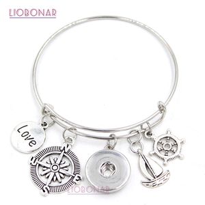 Ny Fashion DIY Utbytbara smycken Nautical Compass Shipwheel Sailboat Expanderbar Wire Bangle DIY Snap Armband för Kvinnor Present Smycken