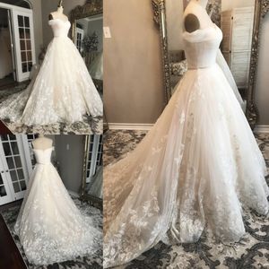 Real Images Off The Shoulder Beach Wedding Dress Appliques Vestido De Novia Lace Bridal Gowns For Fat Ladies