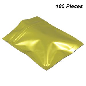 Tamanhos multiplicam 100 unidades de ouro Mylar folha Tipo Baggies com zíper reutilizáveis ​​Sacos de mantimento da folha de alumínio Zipper fechamento sacos de embalagem para Sample