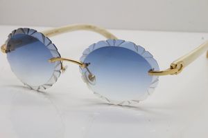 HEISSE weiße Sonnenbrille aus echtem Material T8200761, ovale Linse, randlos, geschnitzt, Len Vintage-Sonnenbrille, Outdoor-Fahrbrille