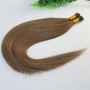 Keratin i-tips mänskliga hårförlängningar askbrun # 10 stick-tip extensions brasilianska mänskligt hår 100strands 100gram prebunded hår rakt
