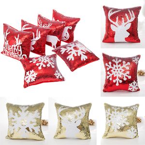 Mermaid Dubbel Sequin Pillow Case Christmas Snowflake Reindeer Pillowcase Hem Sofa Bilkudde Skydd Xmas Dekoration utan kärna WX9-855