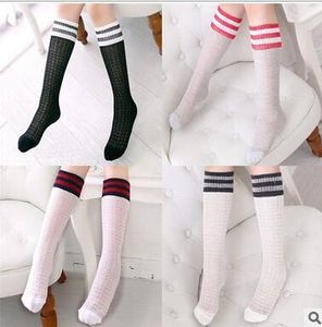 Children's Cotton Knee High Socks with Football Stripes - White Long Tube Sports Socks for Boys and Girls