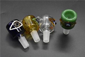 Toptan BÜYÜK 14mm 18mm Kase Cam göz Tarzı Kalın Pyrex Cam kolu ile Tütün Herb Su Bong Kase için Çanaklar Parça Sigara MIX BOYUTU