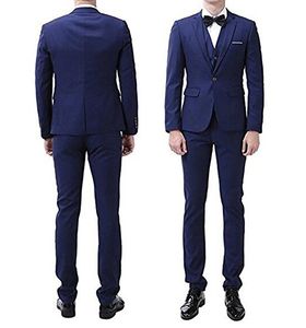 Wysokiej Jakości Niebieski Mężczyźni 3 Sztuka Wedding Tuxedos Groom Tuxedos z Notch Lapel One Button Center Vent Men Blazer (Kurtka + spodnie + krawat + kamizelka) 59