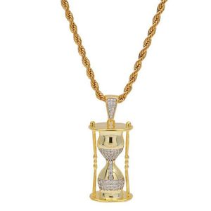Mens necklace hip hop copper hourglass pendant necklace iced out cubic circonia pop club pendant necklace with rope chain wholesale