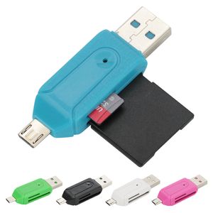 Partihandel 2 i 1 Cellphone OTG Card Reader Adapter med Micro USB TF / SD Card Port Phone Extension Headers