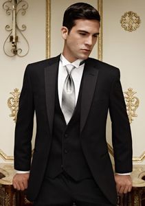 Yeni Gelenler Iki Düğme Siyah Damat Smokin Groomsmen Notch Yaka Best Man Blazer Erkek Düğün Takımları (Ceket + Pantolon + Yelek + Kravat) H: 705