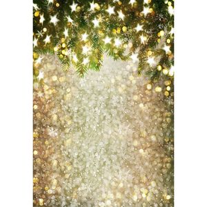 Fondali fotografici con stelle glitterate Bokeh a pois Foglie di pino verde Festa di Natale per bambini Sfondo foto per bambini