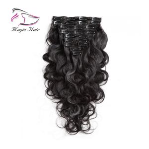 Clip nelle estensioni dei capelli umani per le donne Body Wave 140g 10 pezzi / set Estensioni dei capelli Remy brasiliani 8-30 pollici in stock